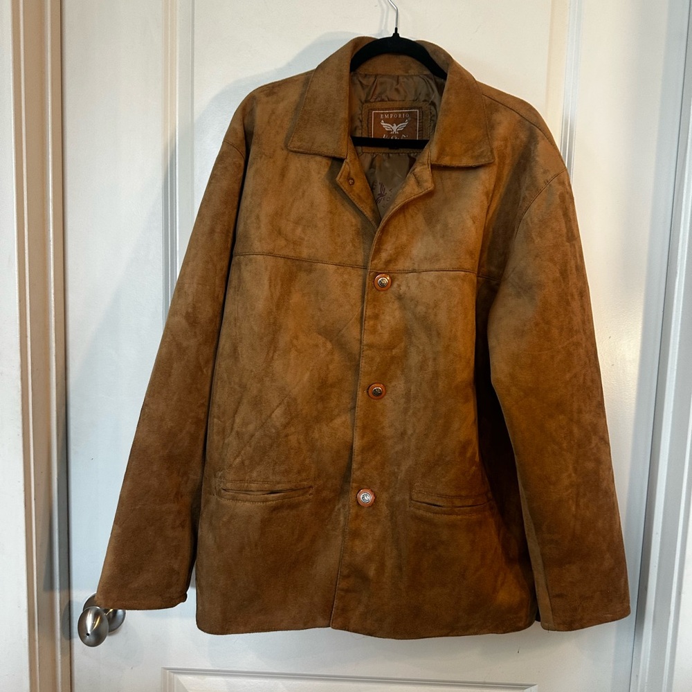 Vintage Y2K Emporio E.G.A. brown Leather Suede Jacket, Size XL